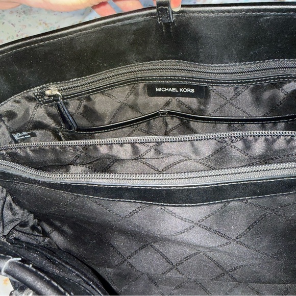 Michael Kors Black Leather Tote with Logo Charm - Picture 7 of 8